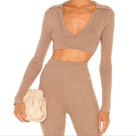 REVOLVE Tops - L’Acadeie Mattie crop ribbed v neck sweater In deep taupe